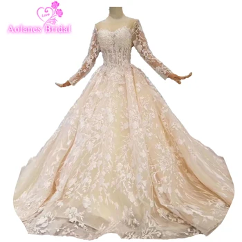 

Designer High-end Custom Made Lace Illusion Wedding Dress 2019 Ball Gown Bridal Dresses Custom Made Full Lace Vestido De Noiva