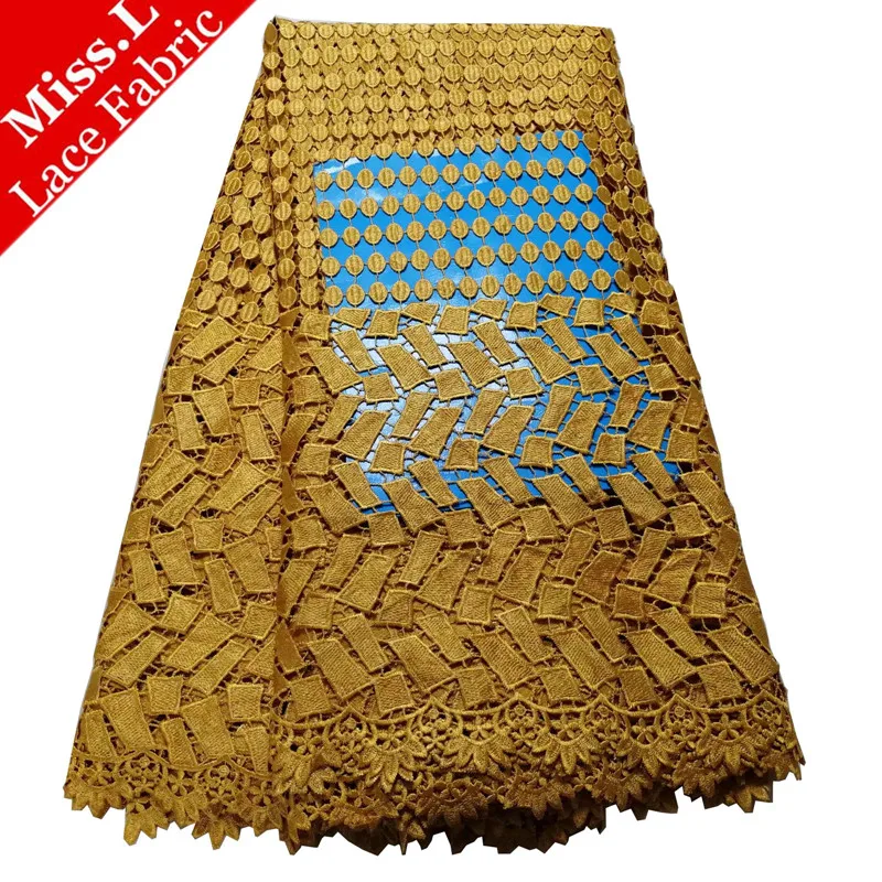 

Golden Embroidered African Water Soluble Lace 5 Yards/Pcs Fashion Guipure Lace Fabric High Quality African Cord Lace For Raiment