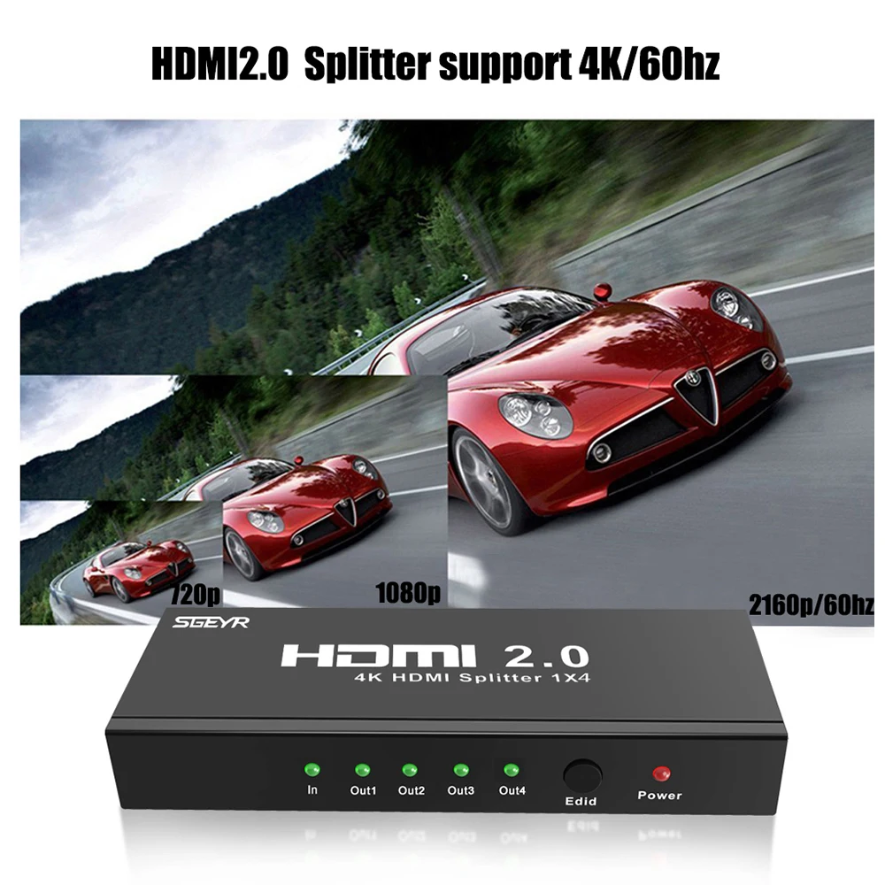 Ultra HD 4K HDMI Splitter 1X4 Port 3D UHD 4Kx2K Video Splitter HDMI 1 Input 4 Output HUB with EDID HDMI2.0 HDCP2.2