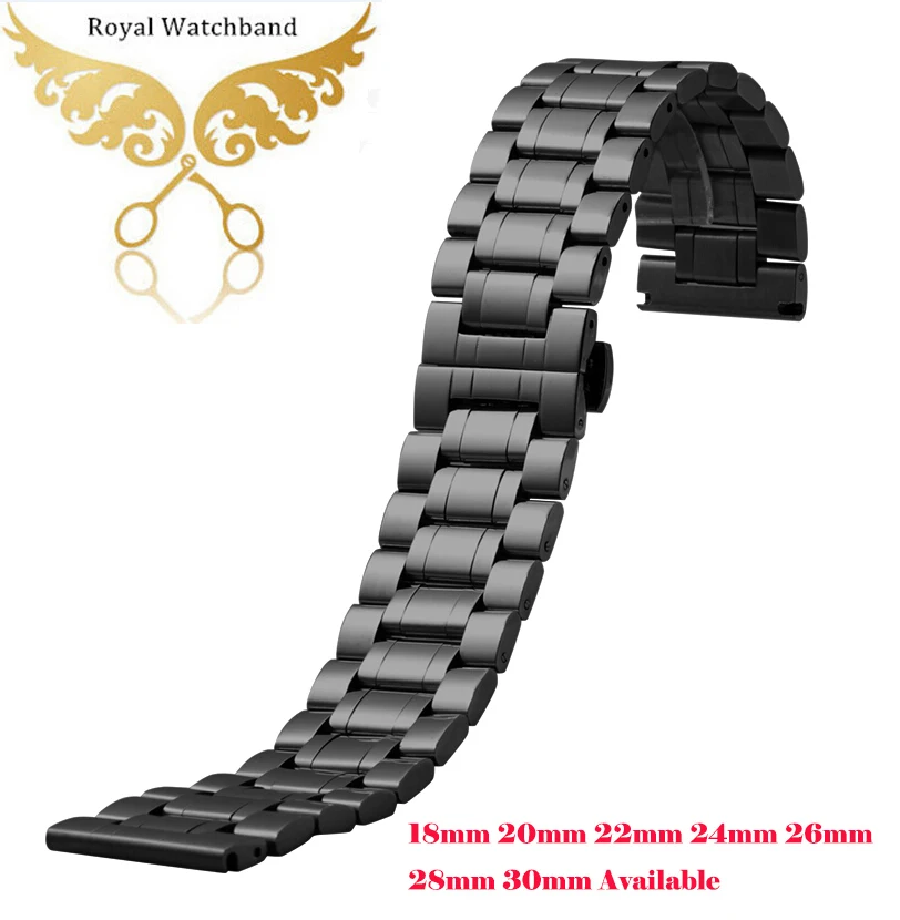 Watch band 18mm 20mm 22mm 24mm 26mm 28mm 30mm Black Stainless Steel Mens Metal Bracelets Watch
