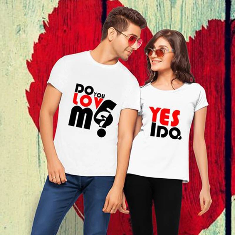 

EnjoytheSpirit Black Fashion Top Lovers T Shirt Casual Loose Couple Clothes Do You Love Me Yes I Do Plus Size T-shirt