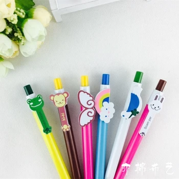 

GREENHOW Creative stationery cartoon retractable ball pen student office supplies essential ball pen 0.5 mm 6 / set