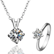Новинка, хит, высокое качество, подарочные наборы ювелирных изделий для влюбленных, 925 с покрытием из белого золота, подвеска со стразами Фианит, ожерелье, набор колец