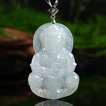 

Sculpture Jade Guanyin pendant A goods jade Jade Bodhisattva item pendant ice waxy type ice white sprinkle jade Pendant