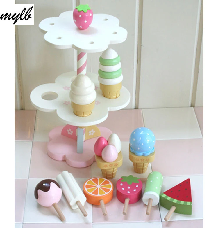 Mylb Baby Toys Simulation Ice Cream Wooden Toys Set Pretend