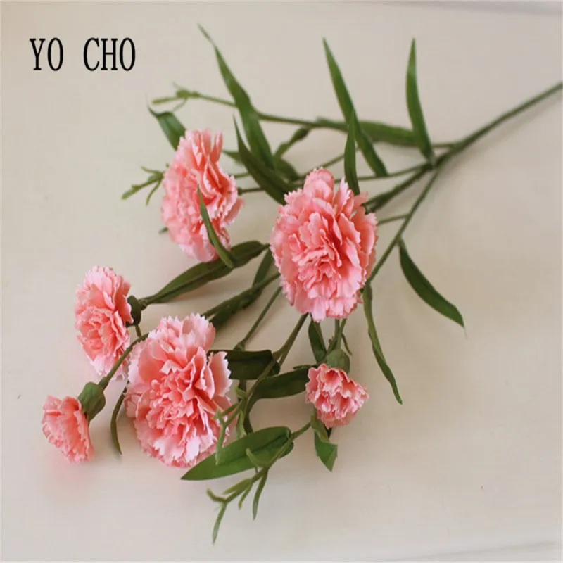 

YO CHO Cheap 6 Head Carnation Artificial Flower Silk Flower For Wedding Decoration Mariage Autumn Home And Monther's Day Gift