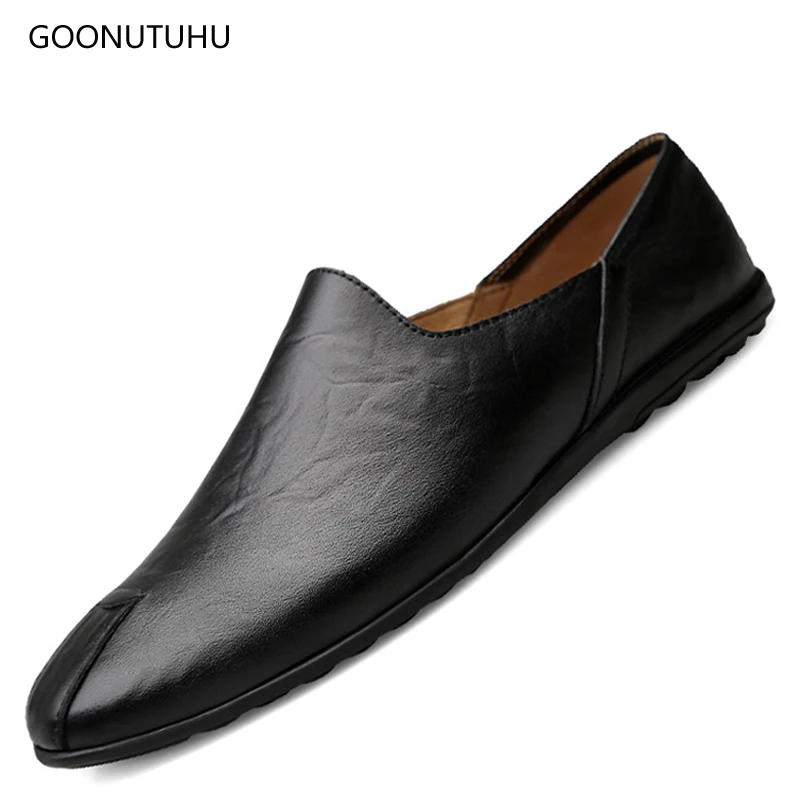 2019 мужская обувь, повседневные лоферы из натуральной кожи, дышащие черные и коричневые слипоны, мужская обувь на платформе для вождения