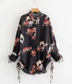 Blusas Mujer De Moda Осенняя новая рубашка с длинными рукавами с отворотом и принтом животных Женская блузка Blusa - Цвет: 1