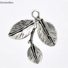 Дорин коробка Прекрасный 30 Серебряный тон Подвески в форме листьев 27x23 мм(B13153