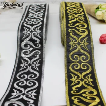 

YACKALASI 6 Yards/Lot Cosplay Band Lace Gold Ribbon Lace Iron On Braid Costume Belt Trim Metallic Embroidered Appliqued 5CM Wide