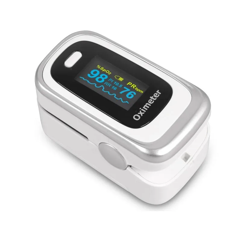 Finger Pulse Fingertip Oled Oximeter SPO2 PR PI RR Blood Oxygen Respiratory Rate Oximetro De pulso Pulsioximetro Dedo With case - Цвет: white silver