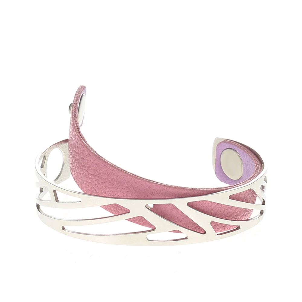 Cremo-Ribbon-Cuff-Bangles-For-Women-Bijoux-Silver-Bracelet-Manchette-Femme-Stainless-Steel-Reversible-Leather-Bracelets