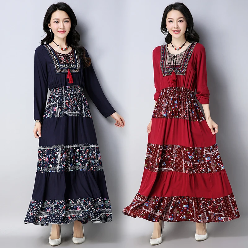 2018 Spring New Cotton And Linen Embroidery Long Sleeve Women Dresses ...