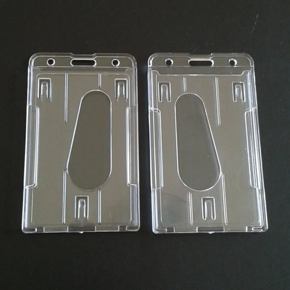 

3Pcs Hard Plastic Double-faced Card Holder Transparent Clear Horizontal ID Badge Holders Card Cover Easy Access Thumb Notch