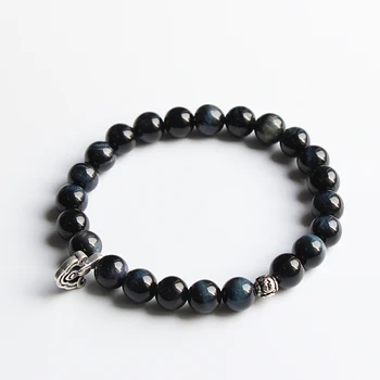 

8mm Blue Tiger Eye Stone Beads With Tibetan Buddhism Vajra Protective Charm Bracelet For Man Woman OM Jewelry Handmade Bangle