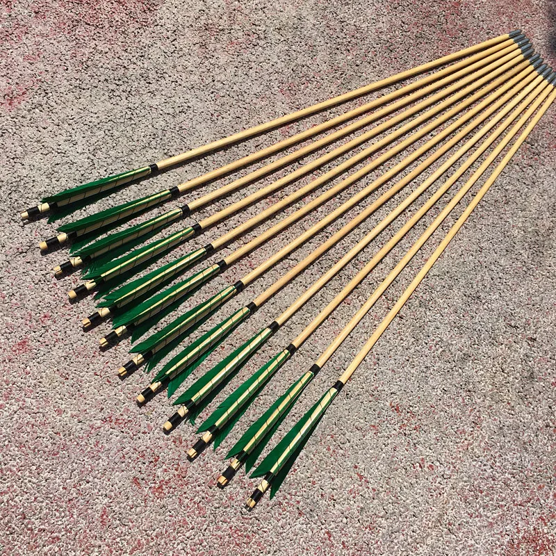 12pk green&blue feather wooden arrows longbow arrow for recurve bow long bow 