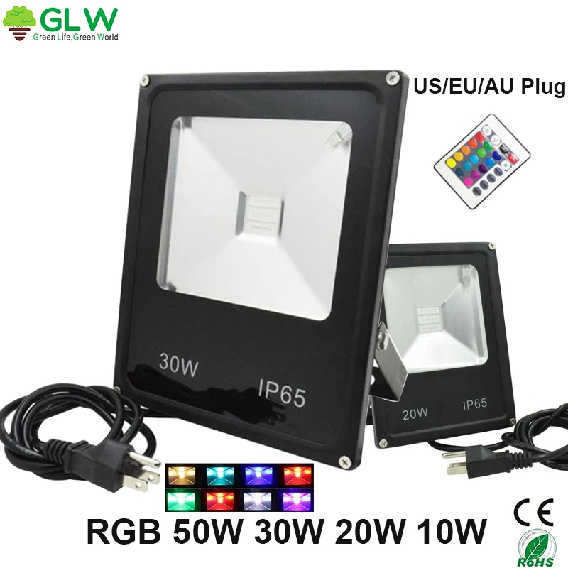 

Led Flood Light 10W 20W 30W 50W RGB Remote Control Projecteur Led Exterieur Outdoor Landscaping Lights With US/EU Plug 110V 220V