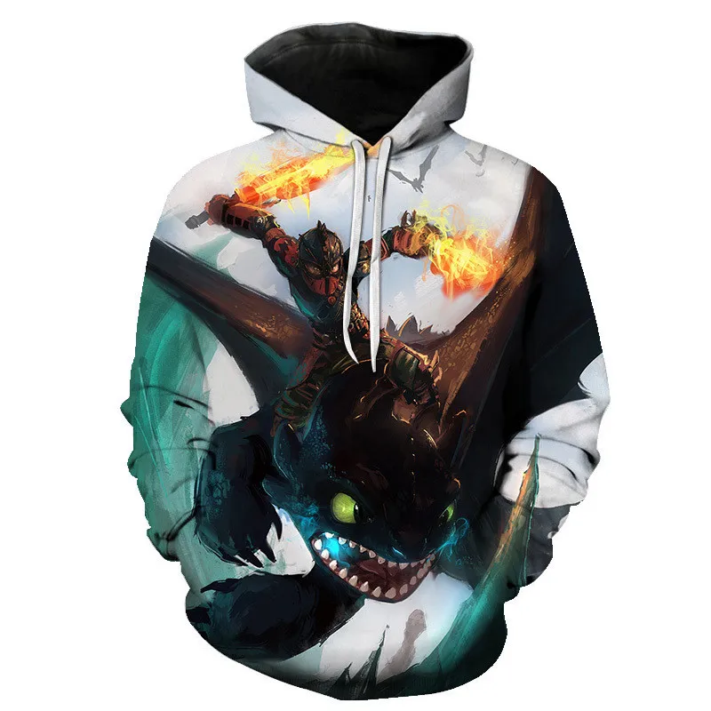 2019 New Toothless Print Men's Sweatshirts How To Train Your Dragon Figures Light Fury White Dragon Printed Male Hoodies Streetwear (3)