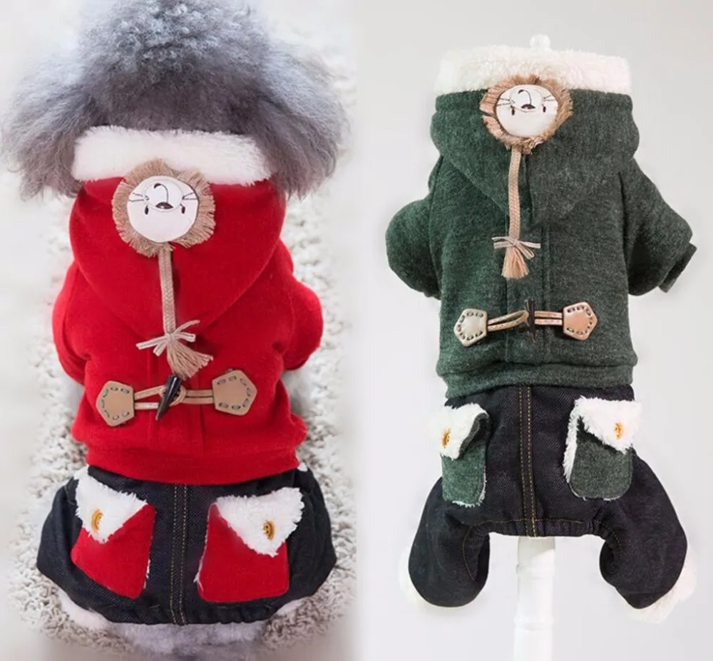 

NEW Warm Winter Clothing for Pet 4 Color Pet Jumpsuit Fleece Inside Dog Outfit Overall Hood XS S M L XL
