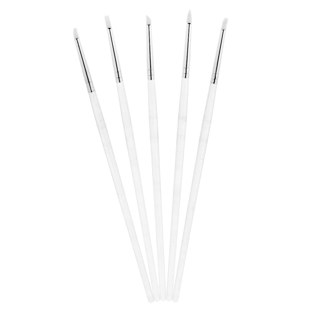 5 Pcs Silicone Nail Brushes Pens Set With 5 Shape Tip Acrylic Clear Handle For Nail Art Painting Carving Moulding Blending Pens