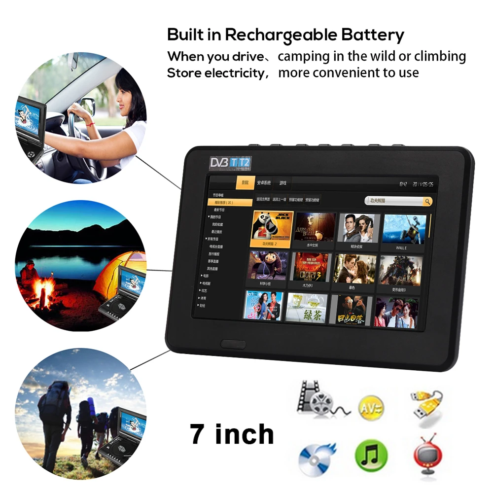 Cewaal Universal Portable Rechargeable 16:9 TV TFT LED Car Digital...