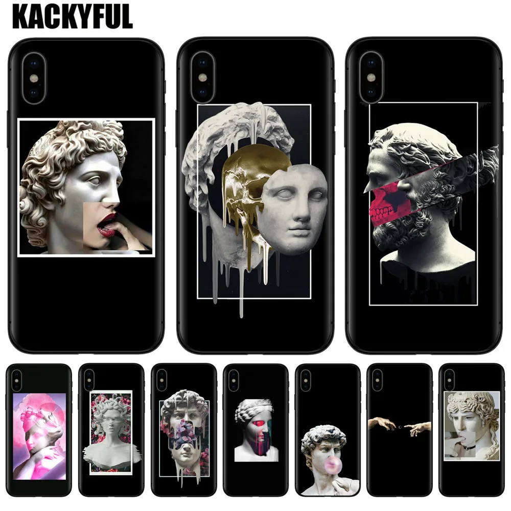 KACKYFUL мягкий черный чехол для телефона с винтажным изображением статуи Давида iPhone
