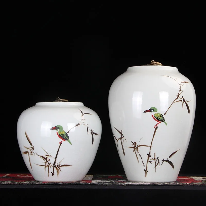 

White Jingdezhen hand made temple jar vase ceramic porcelain ginger jar wedding gift home antique porcelain jar hand made bird
