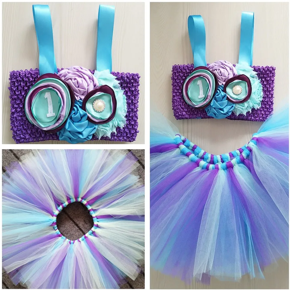 

2019 Pink Mint Princess Mermaid Girl Tutu Dress With Headband Set Baby Girls Birthday Party Dresses For Photos Can Be Customized