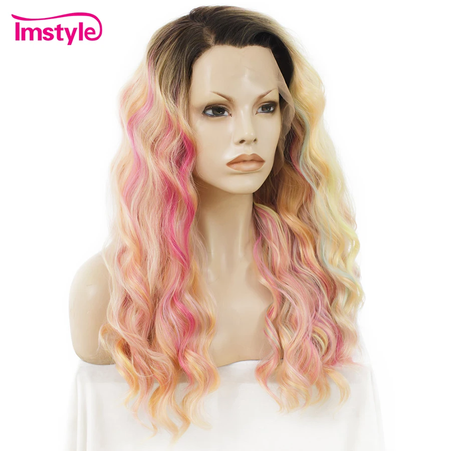 Imstyle Lace Front Wig Long Curly Multicolor Ombre Rainbow Wigs