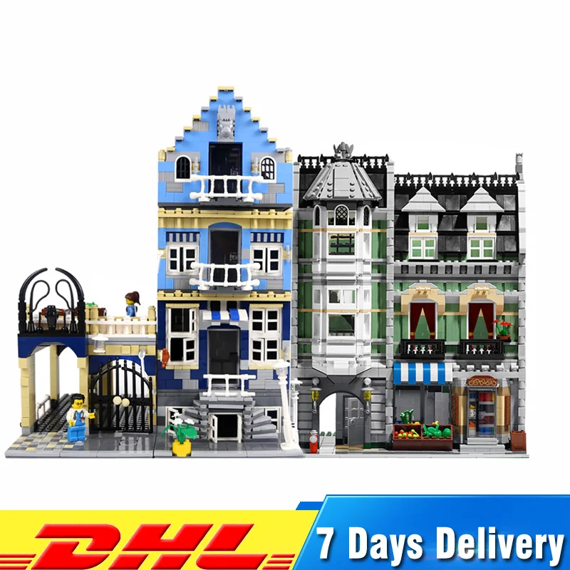 

Compatible LegoINGlys European Market Street 10190 + Green Grocer 10185 Model Building Blocks Toys for Children Birthday Gifts
