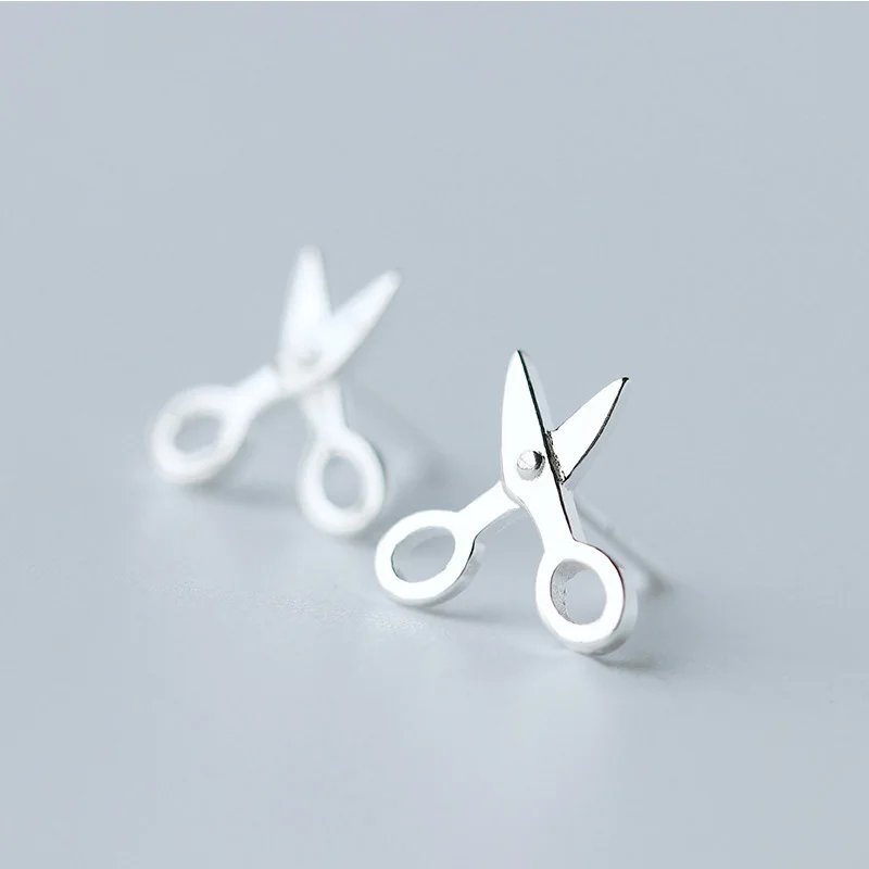 

925 Sterling Silver Earring Women's Fashion Jewelry Scissor Stud Earrings Gift for School Girls Gift silver 925 earing children