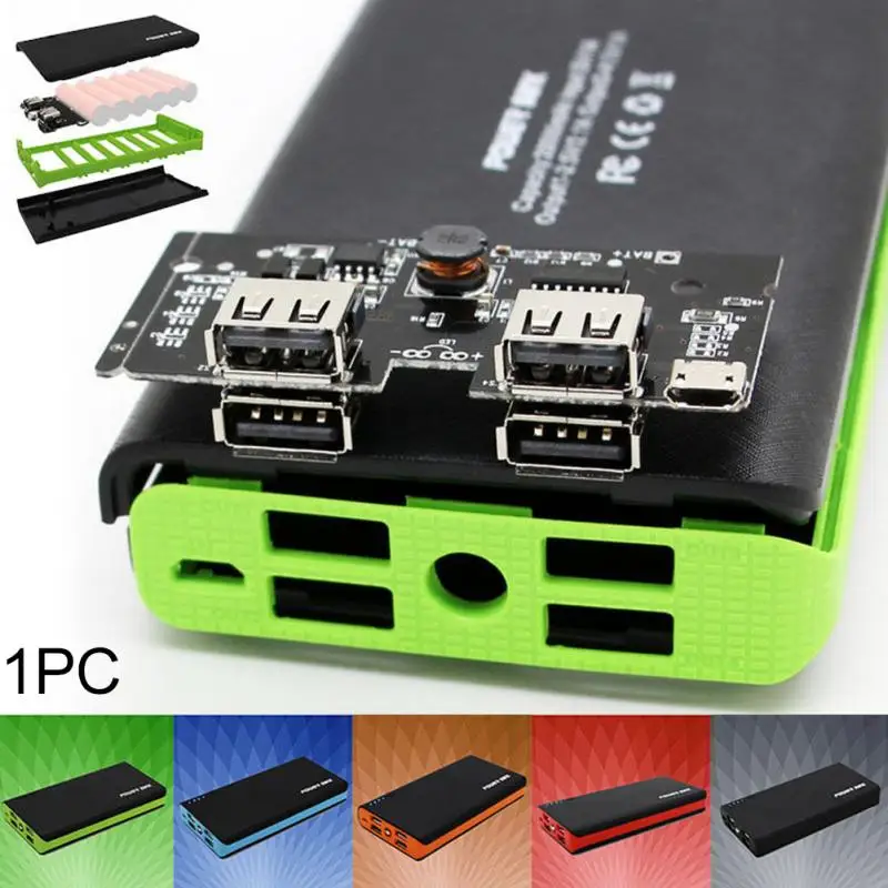 

Power Bank Charger Case Shell With LED Flashlight 4 USB Ports Power Bank Shell DIY Kits Powered By 6X18650 Batteries #1107