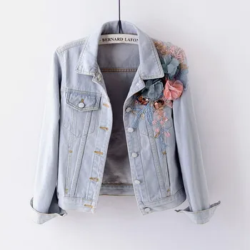 

Women Fashion Slim Jackets Jeans Long-sleeved Turn Down Collar Denim Jackets 3D Flower Appliques Jacket Tops Coats Cardigans