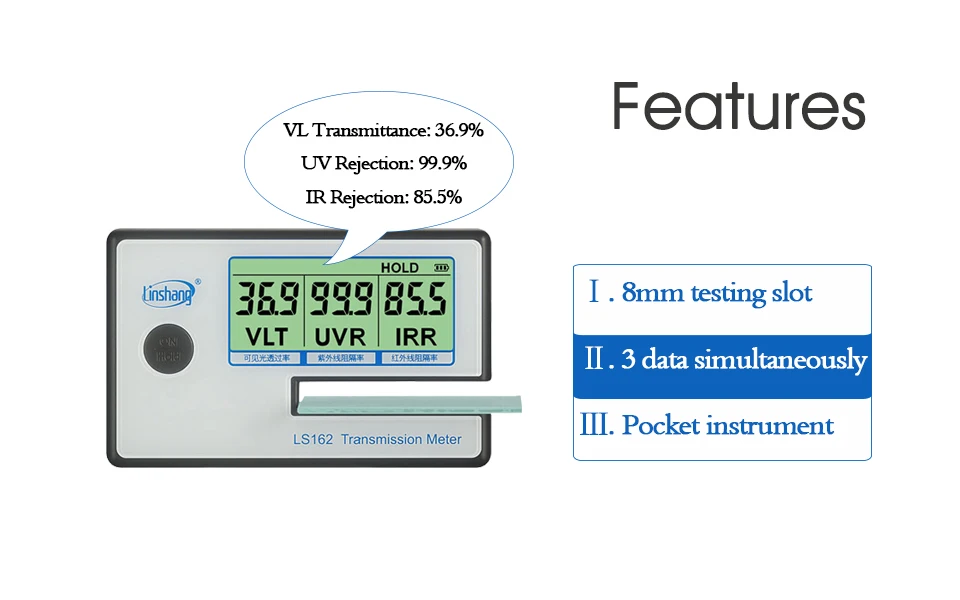 Linshang LS162 портативный передатчик метр для солнечной пленки стекло окно оттенок с VL пропускания УФ ИК отбраковка Блокировка скорость