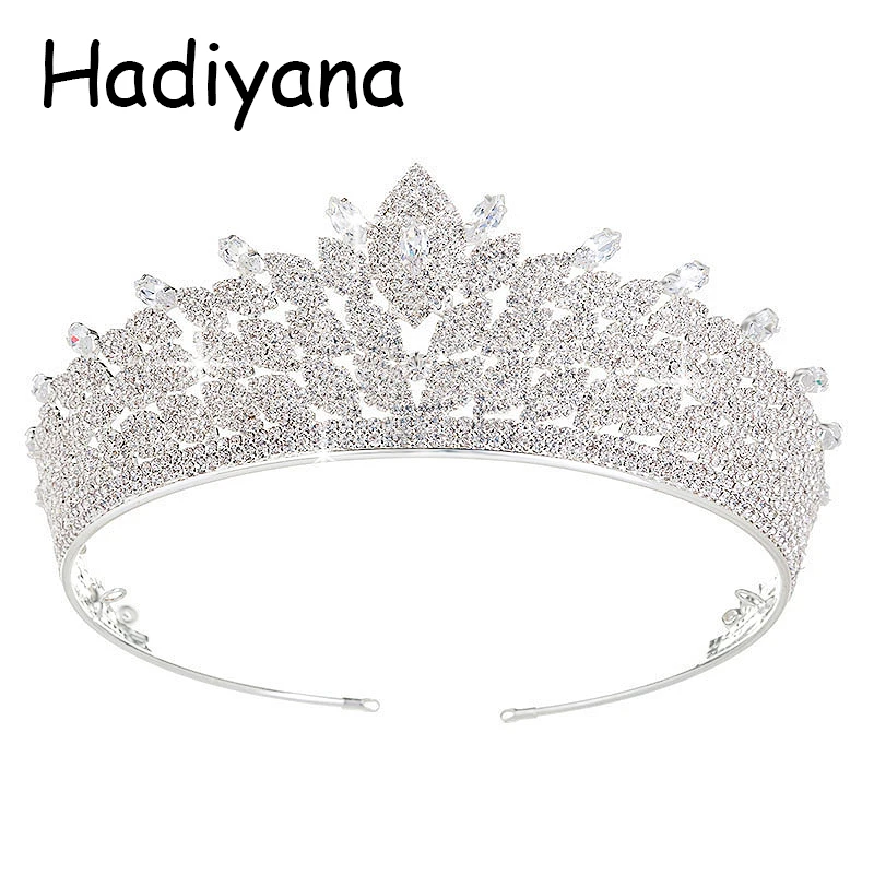 

Hadiyana New Arrival Princess Hair Jewelry Crown Hot Cubic Zincons Tiaras Silver Copper Bridal Accessories Crowns Factory HG6003