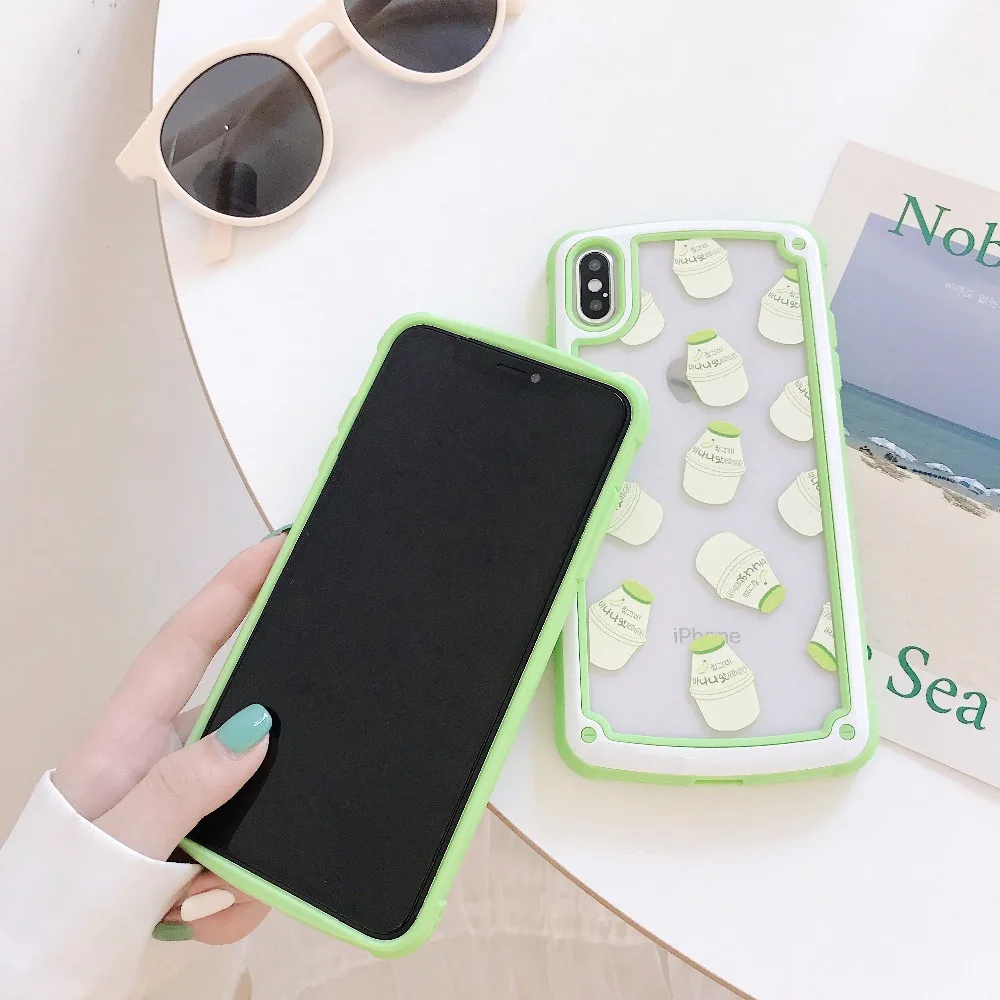 Case For iPhone Xr X Xs Max Cover Korean Lovely Banana Milk Transparent Shockproof Hybrid Cases For iPhone 8 7 Plus 6S Plus Case (3)