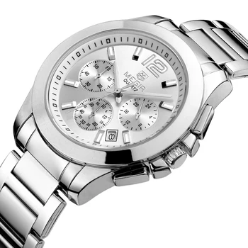 

Megir Men's Full Stainless Steel Chronograph Quartz Wrist Watches Waterproof 24 Hours Display Business Dress Stop Watche For Man