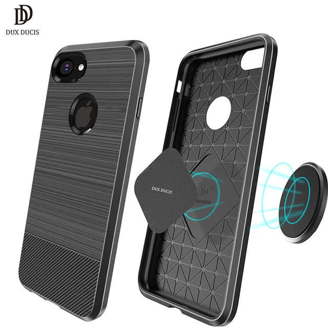Cheap DUX DUCIS Shockproof Magnetic Case for iPhone 7 8 6 6s Plus Silicone Carbon Back Cover for iPhone 7 8 7plus Magnet Holder Funda