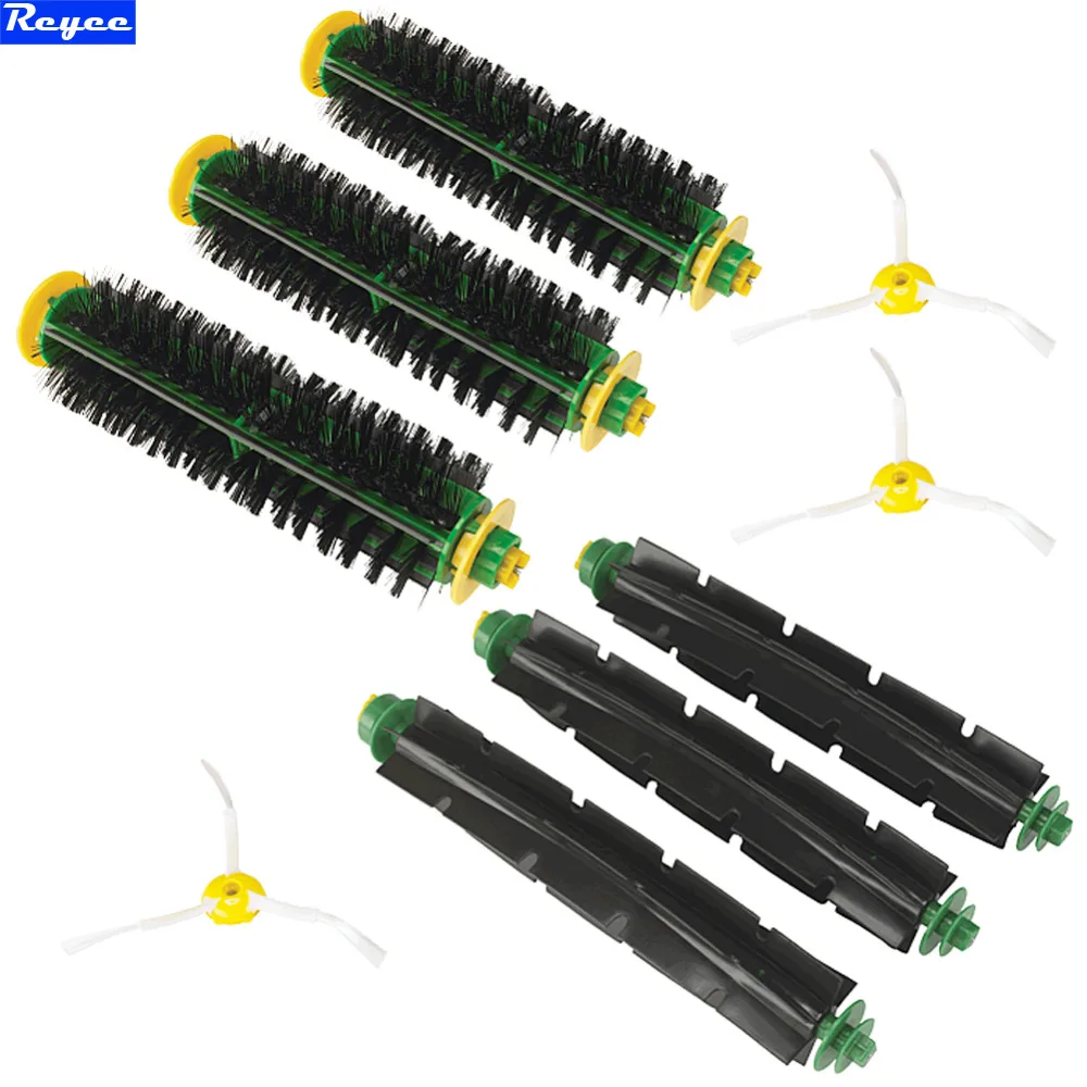 Total 6Pcs 3 x Bristle Brush + Flexible Beater Brush for iRobot Roomba
