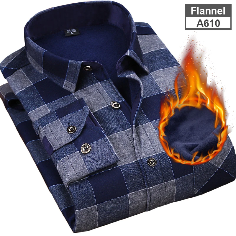 NIGRITY 2018 Autumn Winter Men's Long Sleeve Plaid warm Thick Fleece lining Shirt fashion soft Casual flannel plus size L-4XL