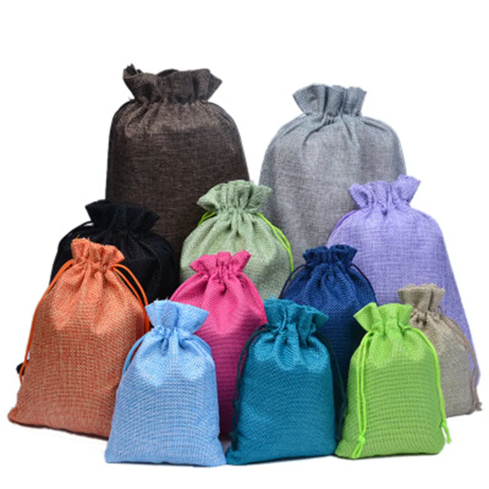 1Pcs Shopping Bag Colorful Imitation linen Storage Package Bags Drawstring Bag Travel Women Cloth Bag Gift Pouch