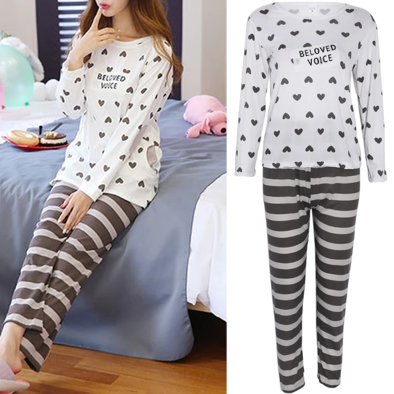 

Autumn Pajamas 2018 Fashion Women Letter heart Print Pajamas Sets Hot Sale Casual Long Sleeve Sleepwear Home Clothing