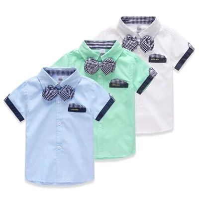 Free shipping 2015 new Summer boys shirts boys polo bow tie short sleeve turn down collar cotton 