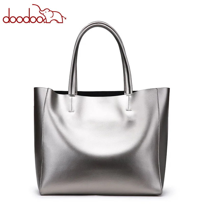

Fashion Women Bag High Quality Genuine Leather Handbags Female Big Shoulder Bag Silver Gold Ladies Large Capacity Tote Bag