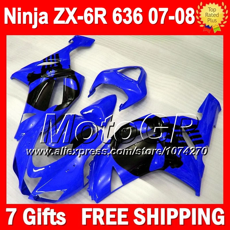 Горячее тело + 7 подарки череп черный для KAWASAKI NINJA 07-08 ZX6R ZX-6R 10P137 ZX 6R ZX636 ZX-636 синий 07 08