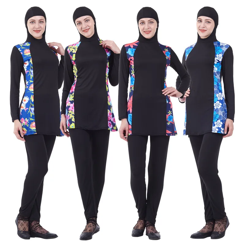 

Muslim Swimsuit Plus Size Islamic Swimwear Women Full Face Hijab Swimwear Burning Islam Swimsuit with Flowers Clothing Burkinis