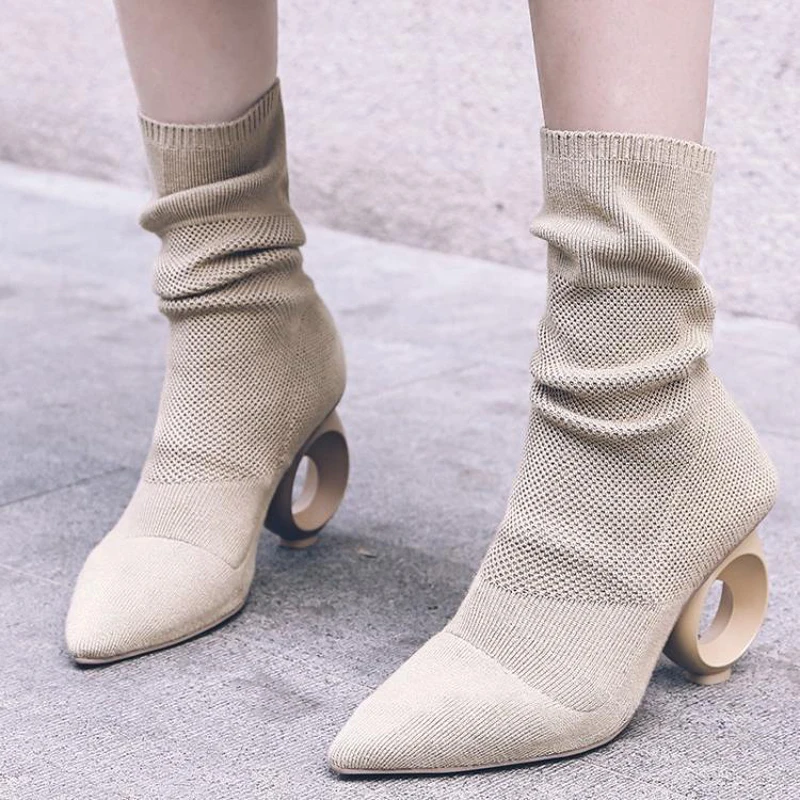 Round-Ring-Heel-Knit-Women-Sock-Boots-Pointed-Toe-Mid-Calf-Women-Boots-Brand-Design-High