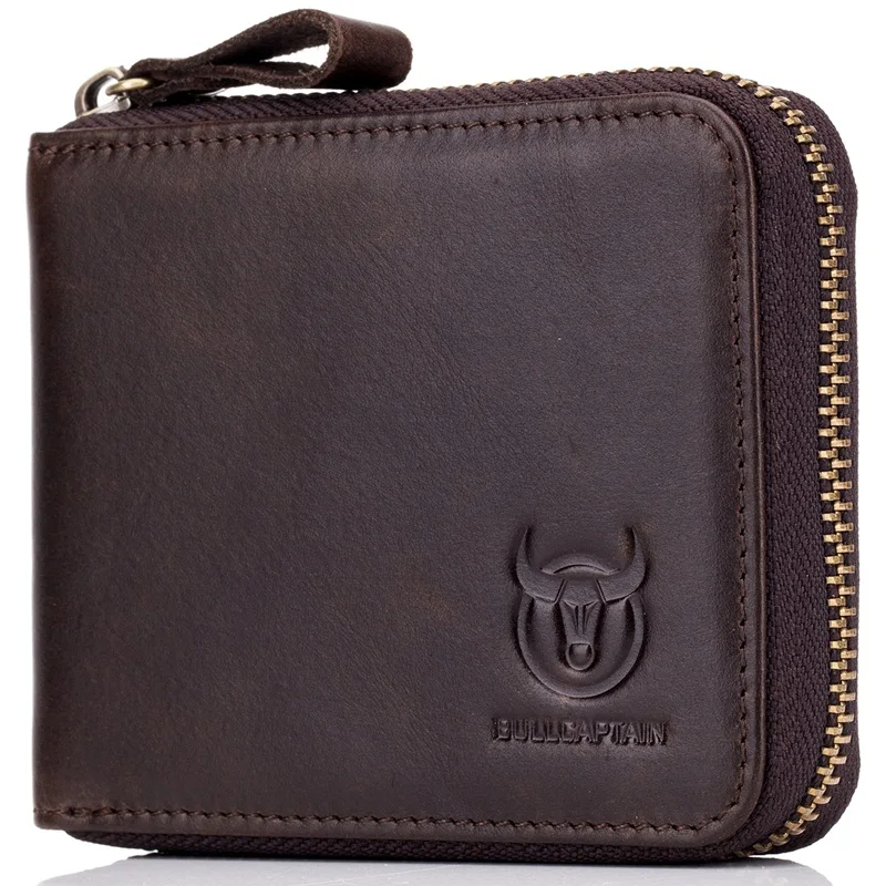 

New Casual Men Wallets Genuine Leather Zipper RFID Blocking Wallet Fashion Short Small Purse