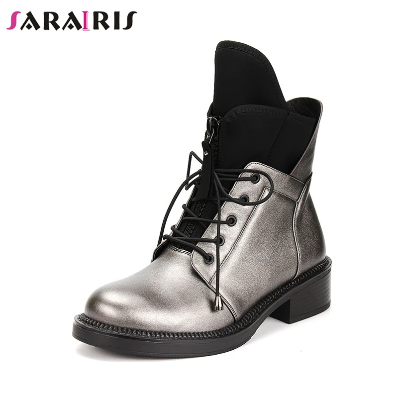 

SARAIRIS New Fashion Hot Sale Large Size 35-41 Zip Up Ankle Boots Women Shoes Square Heels Leisure Lace Up Shoes Woman Boots