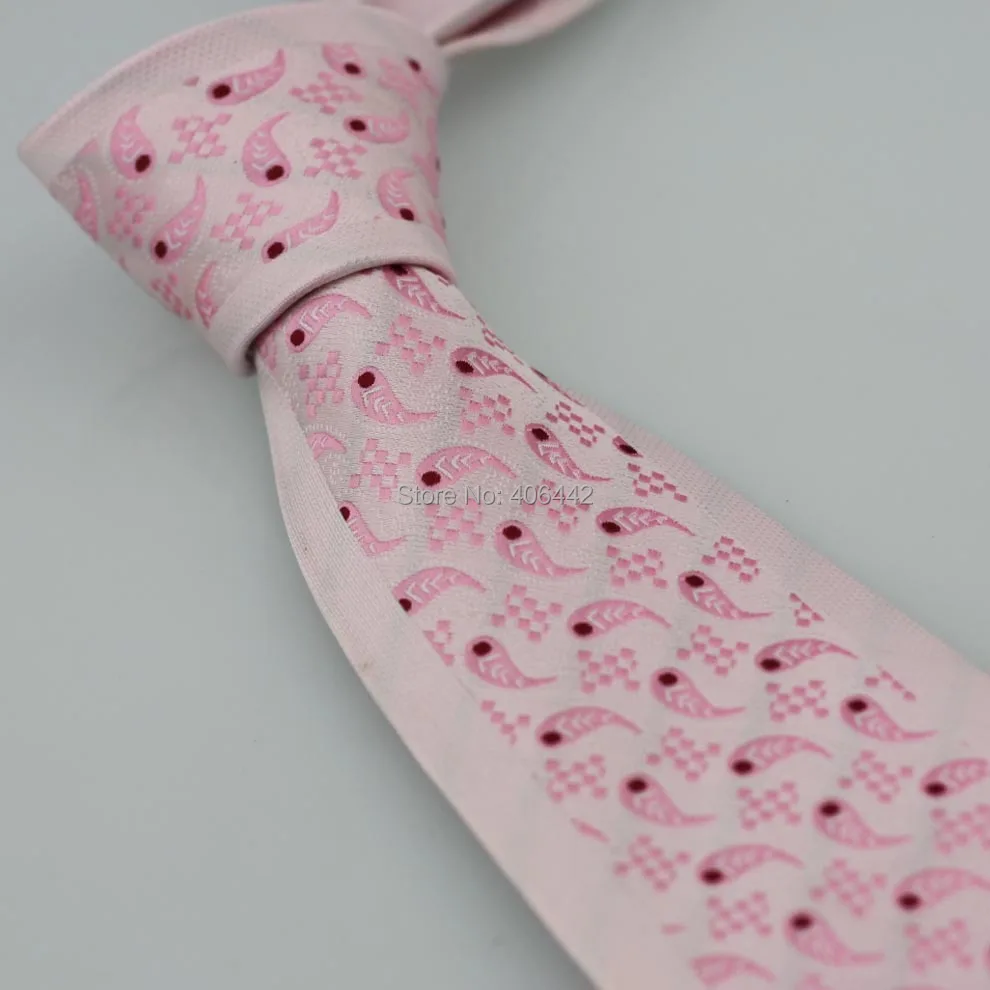 

YIBEI Coachella Tie Light Pink Border 2015 New Ties Jacquard Woven Microfiber Pink Grid Paisley Gravata Seda Red Dots Necktie